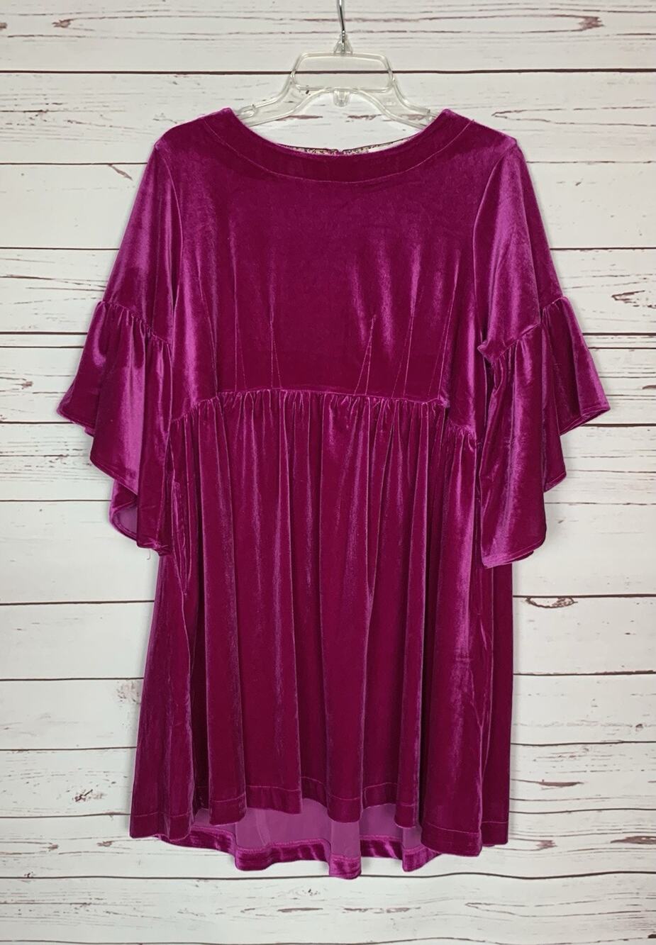Umgee USA Boutique Women's S Small Magenta Velour Velvet Ruffle Sleeve Dress